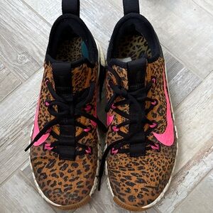 NIKE Leopard Print Sneakers with Pink Accents